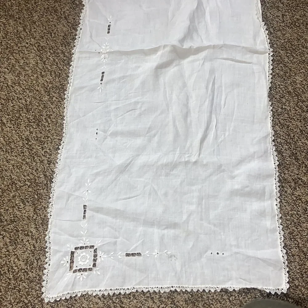 Vintage Handkerchiefs Beautiful Antique Hand-Embroidered Cover Table Size 43X18